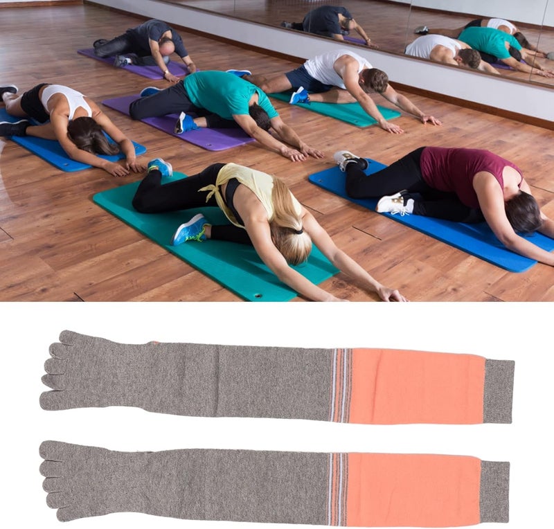 woobles Yoga Long Socks, Yoga High Socks, Fingers Slip Resistant Cotton Sweat Absorption Fitted Wrap Women High Socks (Striped Light Grey) - Image 4